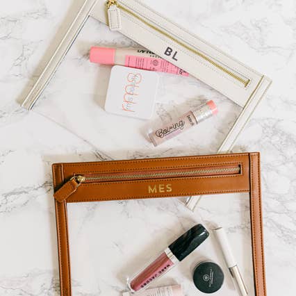 HOPE & JOY - Wholesale Pouch - Women's - Camel Clear Leather Pouch - Vegan Leather - Customize1