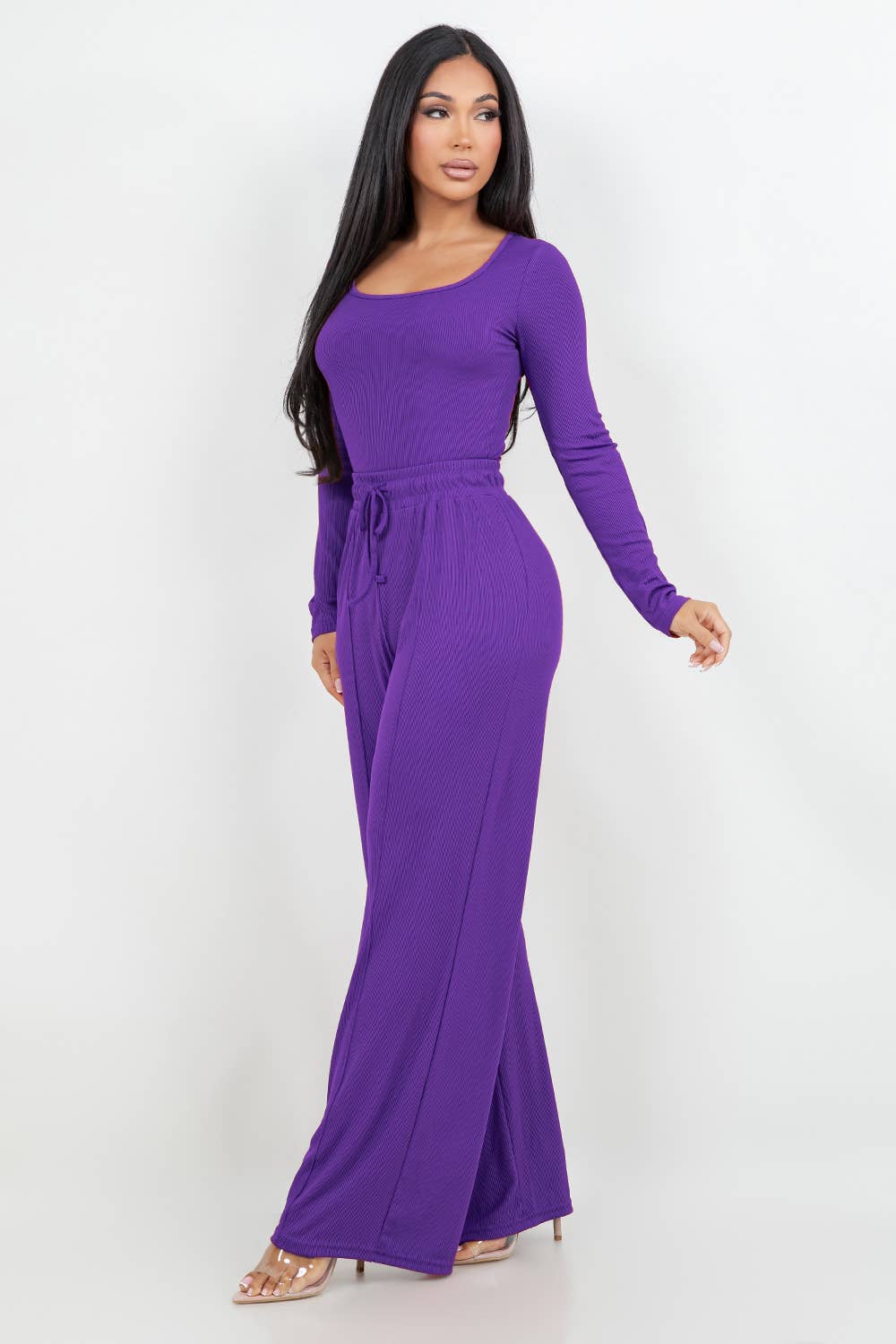 Color 5 - Wholesale Top & Pant Set (NOT Loungewear) - Women's - Long sleeve slinky bodysuit with matching flare pants set 9