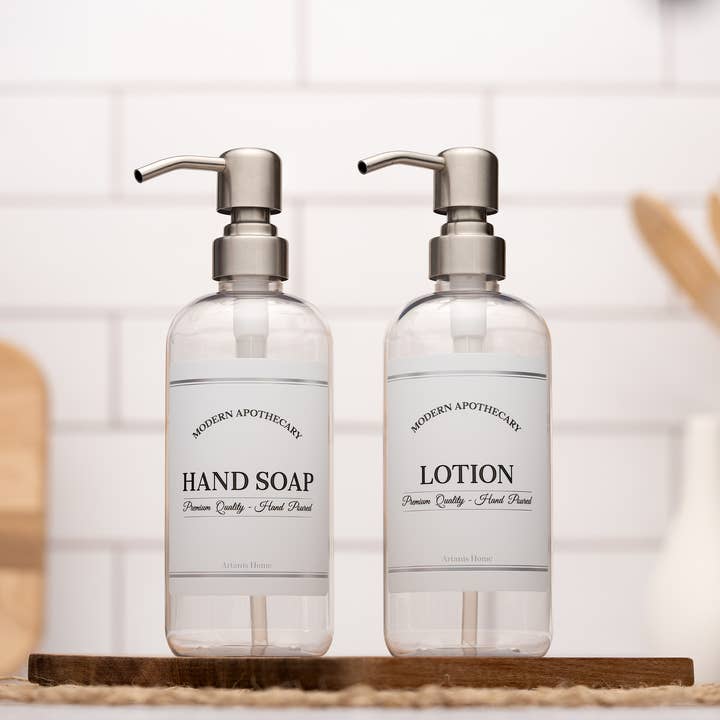 Artanis Home - Wholesale Soap Dispenser - Clear 16 oz Plastic Dispenser Set with Label Choices2