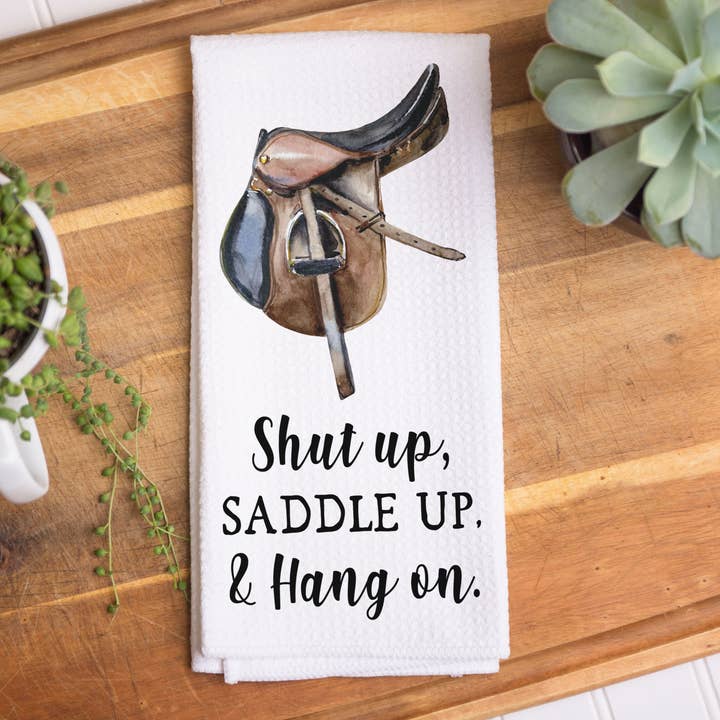 Saddle Up Kitchen Towel, Horse Home Decor Equestrian for wholesale by Canary Road