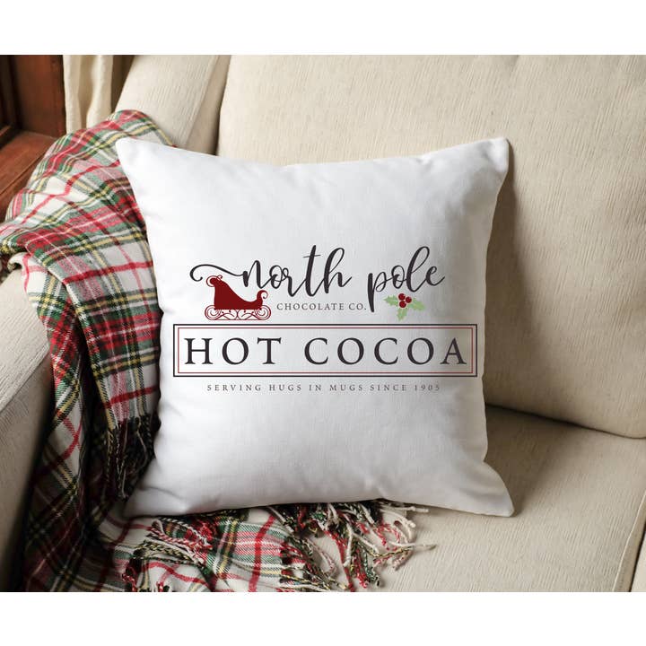 North Pole Cocoa Christmas Square Farmhouse Pillow Cover for wholesale by Wild & Untamed Designs
