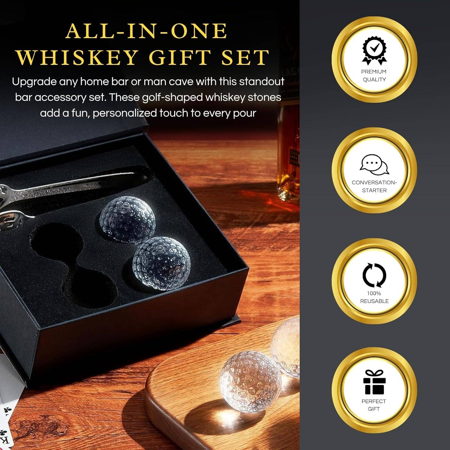 The Wine Savant /  Khen Glassware - Wholesale Drink Chilling Cubes - Golf Ball Whiskey Coolers - Pack of 5 Gift Set4