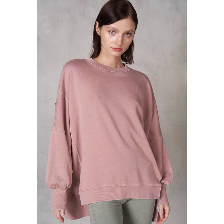 Mineral Wash Round Neck Drop Shoulder Sweatshirt for wholesale by lalamia