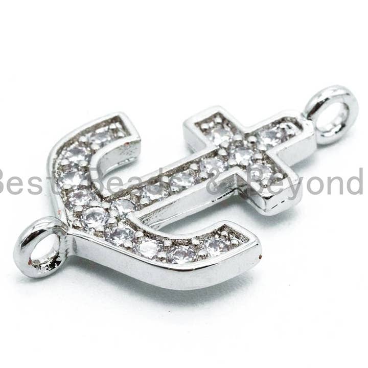 BestBeads&Beyond - Wholesale Individual Charm/Pendant - CZ Clear Micro Pave Anchor Arrow Connector, Clear CZ on Gold/Silver/Rose Gold/Gunmetal Bracelet Necklace Charm,14x23mm, sku#M217