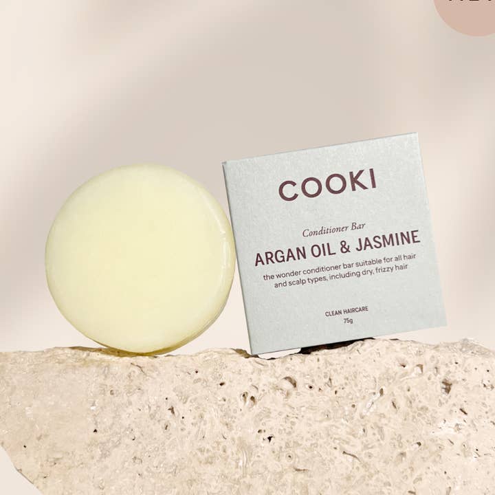 Arganöl- und Jasmin-Spülungsriegel in Schachtel für den Großhandel von Cooki Haircare