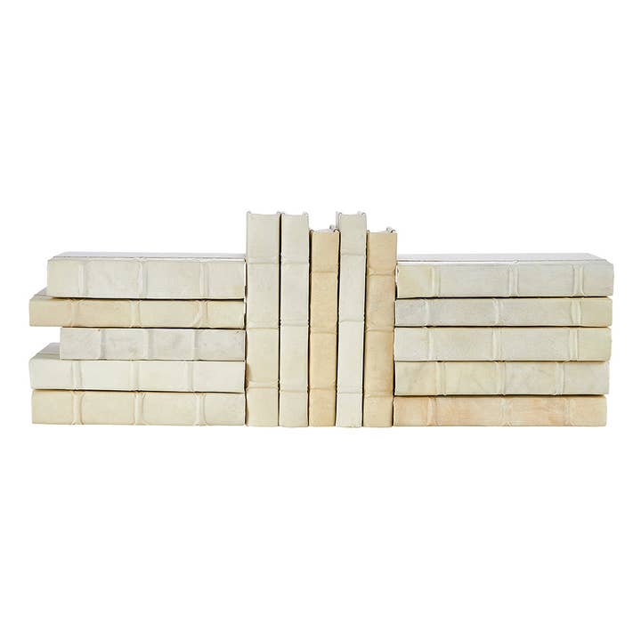 15 livres décoratifs reliés en vélin avec couvertures en lin pour la vente par Vellum Home