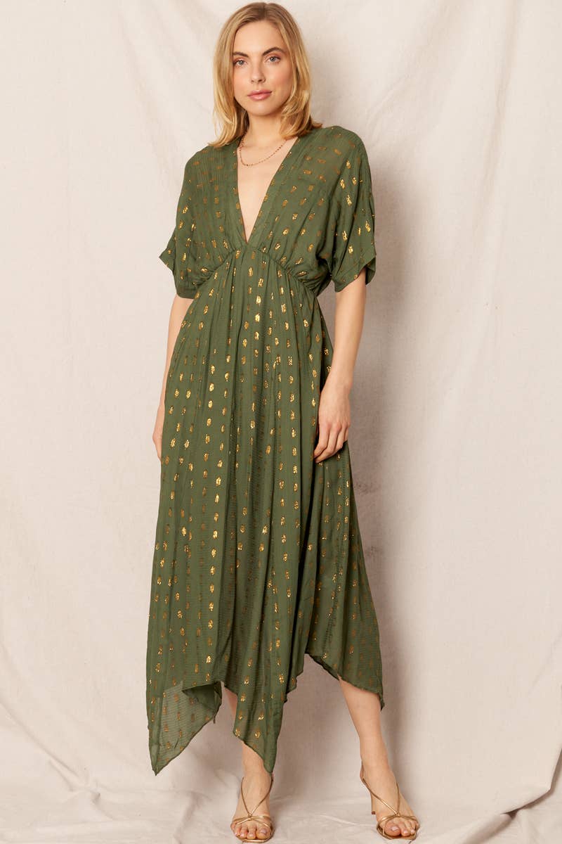 En Crème - Wholesale Dress - Women's - Kimono Sleeve Lurex Polka Dot Maxi Dress6