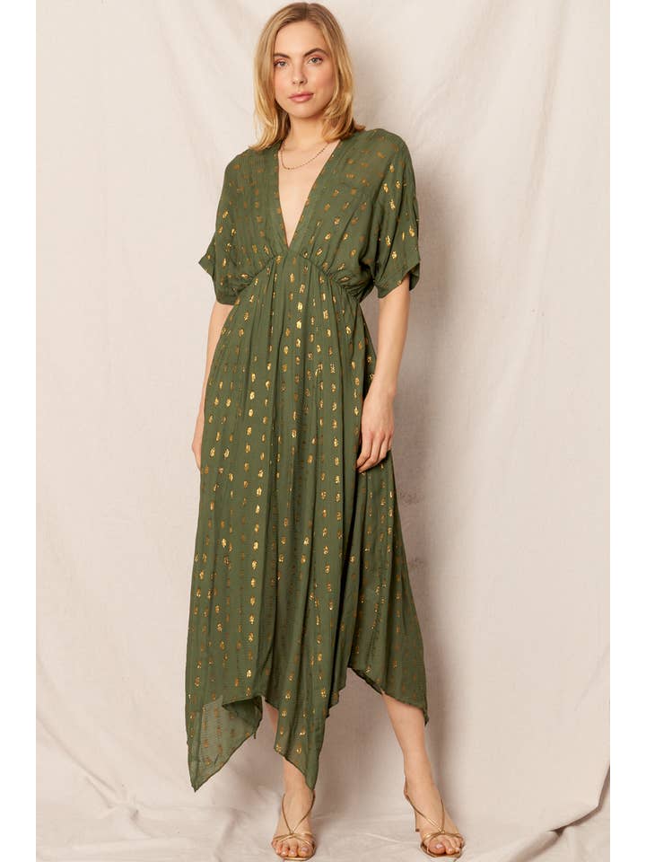 En Crème - Wholesale Dress - Women's - Kimono Sleeve Lurex Polka Dot Maxi Dress6