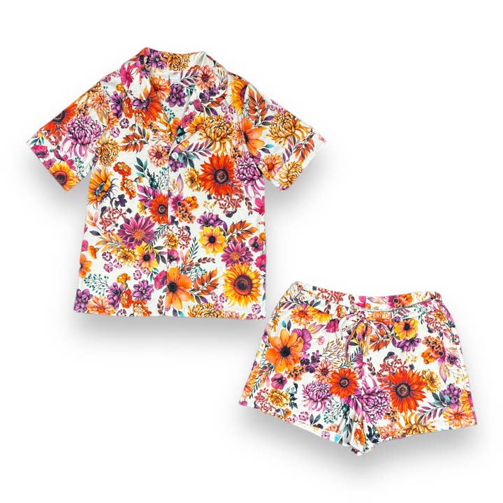 Women's Button-Down Shortie Pajama Set - Cottage Floral for wholesale by Pink Elephant Brands
