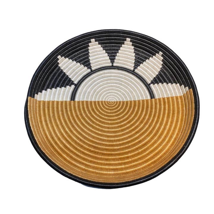 16" Large Round Tray, Black/Natural Sun for wholesale by Agaseke Weaving Community