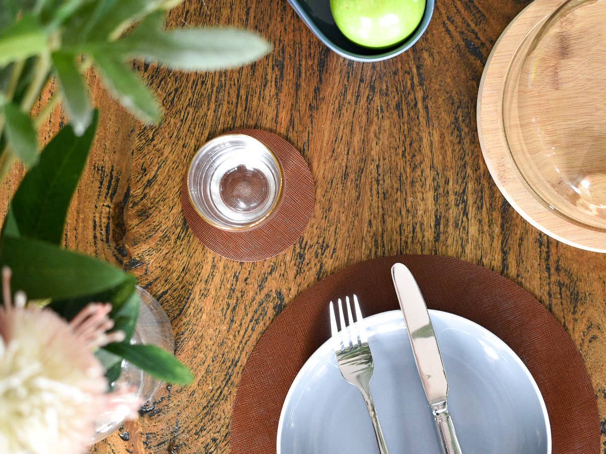 Integral Leather - Wholesale Placemat - Saffiano Leather Placemat and Coaster Set | Personalised Table Setting | Full Grain Dining3