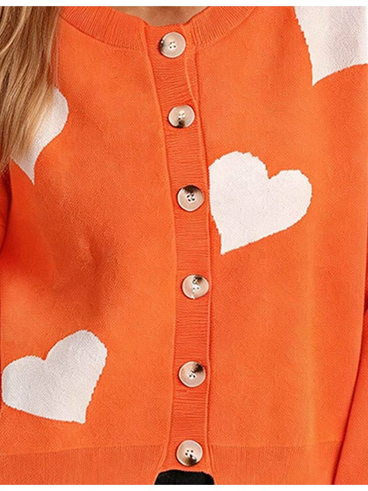 Sweetkama – Cardigan - Mulher por atacado – Cardigan feminino com coração e botões, gola redonda, modelo 236820