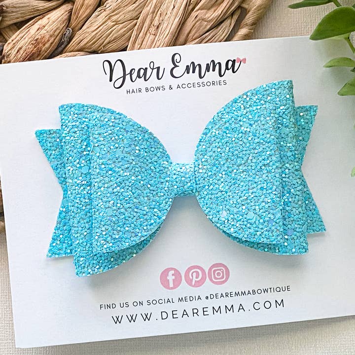 Ocean Blue - Chunky Glitter Bow for wholesale by Dear Emma