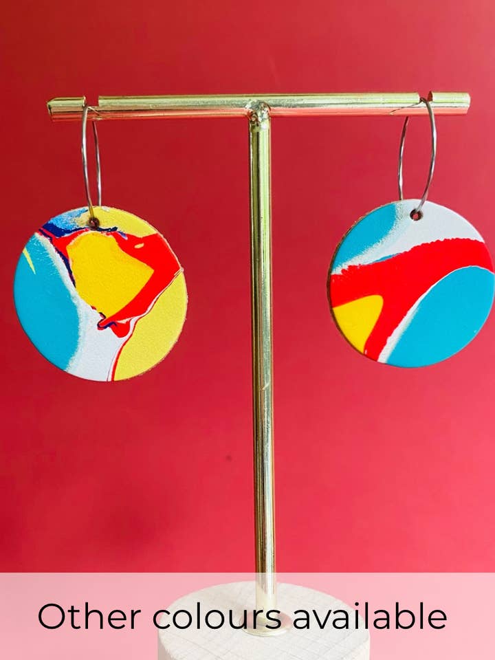 Pendientes de Luna Llena Grande de Cuero Hechos a Mano - Marmoleados para venta al por mayor de Willow