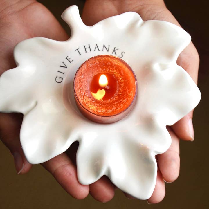 Leaf Candle Votive, Give Thanks Hostess Gift, Fall Decor for wholesale by Susabella