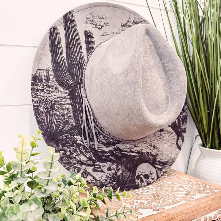 Willie & Dolly Designs - Wholesale Fedora - Women's - Engraved Desert Scene Hat