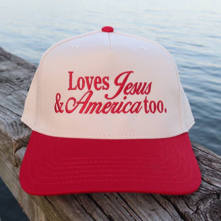 Loves Jesus & America Too Vintage Trucker Hat for wholesale by Made by Mariah