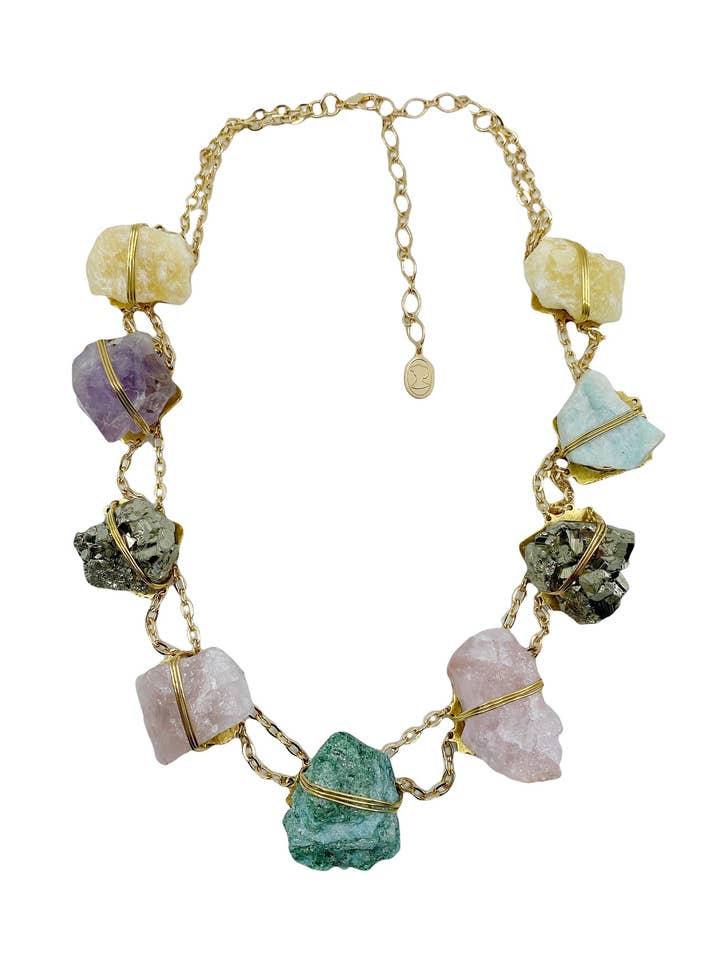 Rainbow Healing Crystal Statement Necklace for wholesale by Ariana Ost