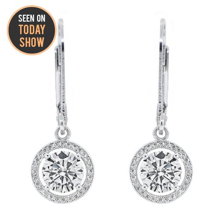 Sienna 18k White Gold CZ Crystal Halo Drop Earrings for wholesale by Cate & Chloe Jewelry