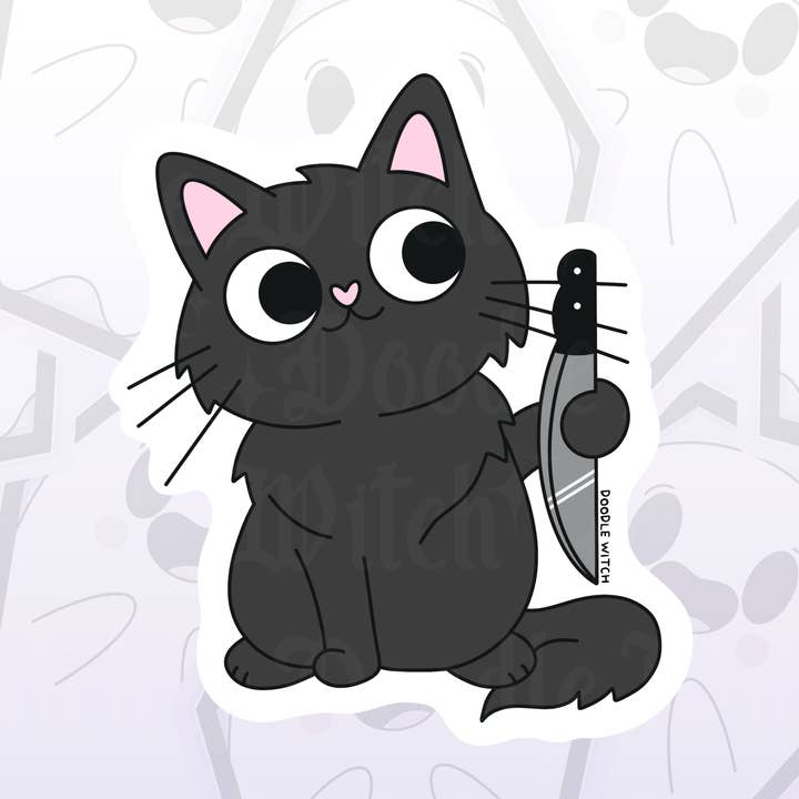 Cat with Knife Sticker for wholesale by DoodleWitch