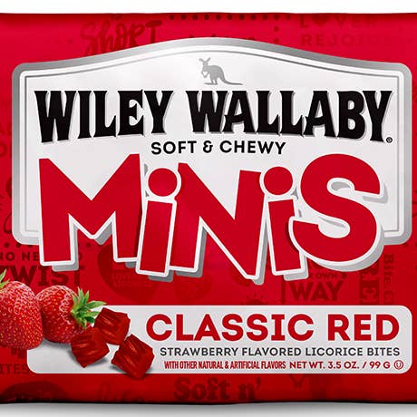Grandpa Joe's Candy Shop - Wholesale Liquorice - Wiley Wallaby Minis Classic Red Licorice Bite 3.5oz Bag 18ct0