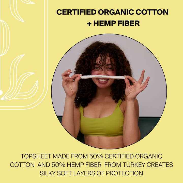 Rif Care - Wholesale Menstrual Pad/Liner - Super (12 ct) Organic Biodegradable Hemp Fiber Pads