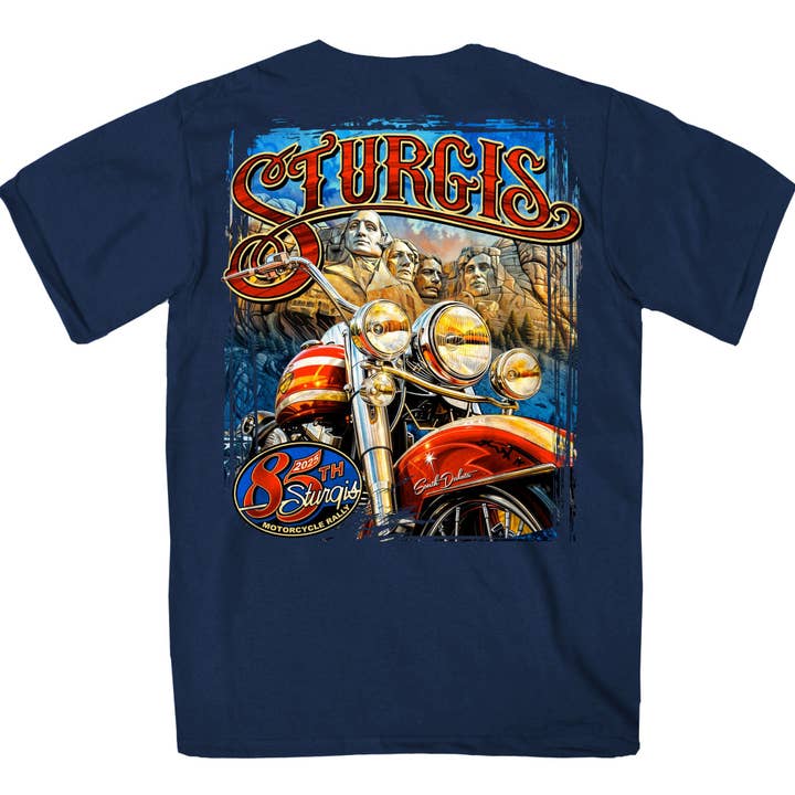 MARINE 2025 Sturgis Motorfietsrally Rushmore Navy Heren T-Shirt voor groothandel op Faire