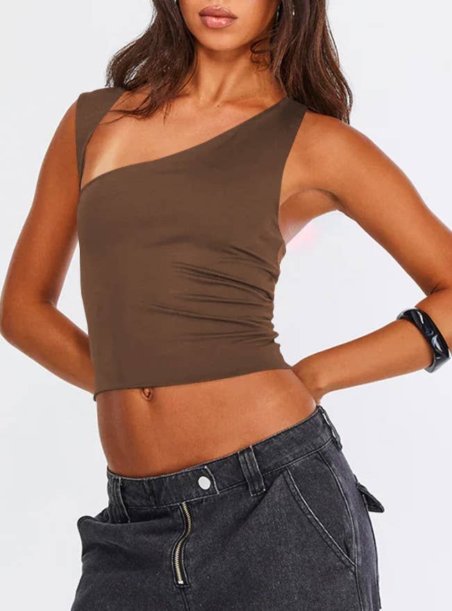 Rosa Clothing - Wholesale Tank Top - Women's - Summer Y2k Irregular Neckline Sexy Vest Top8