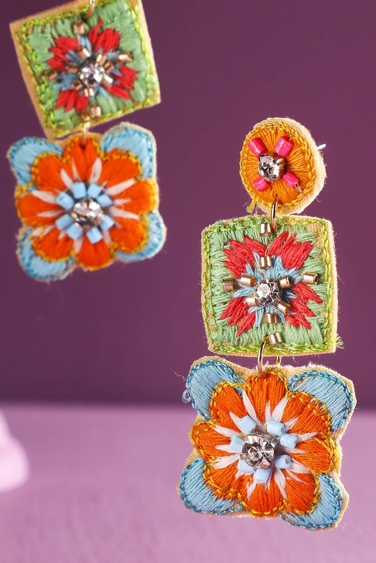 Urbanista - Venta al por mayor Pendientes colgantes - Pendientes Colgantes de Flores Indias Coser a Mano0