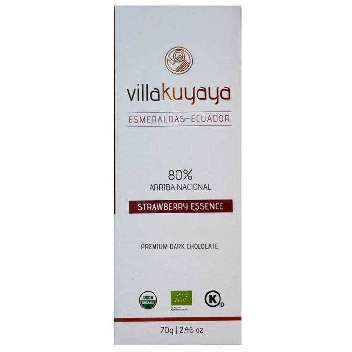 Essence de Fraise au Chocolat Noir 80% pour la vente par Villakuyaya Premium Dark Chocolate