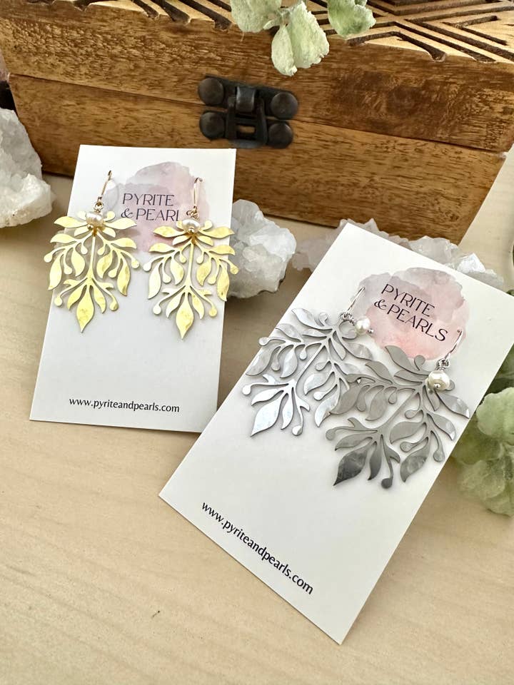 Damask Earrings - Gold or Silver for wholesale by Pyrite and Pearls