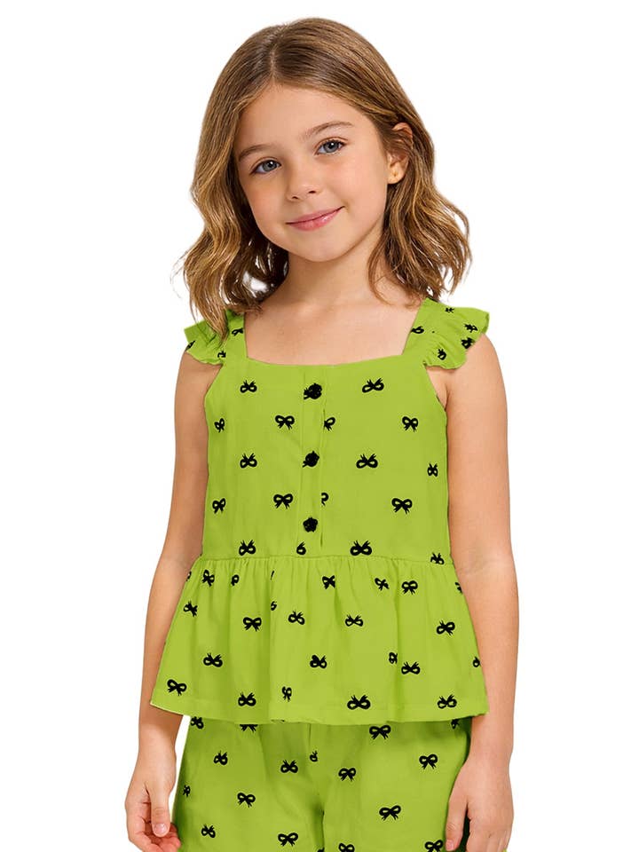 GKSS-D25-3643B Flickors 2-delade shortsset med volang och rosetttryck för wholesale av Cutie Patootie Clothing