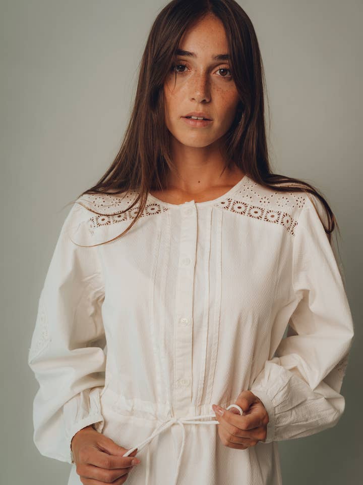 Kapda Casa - Vendita all'ingrosso Vestito - Donna - Vestito Lungo Clarice - Vestito Bianco Ricamato