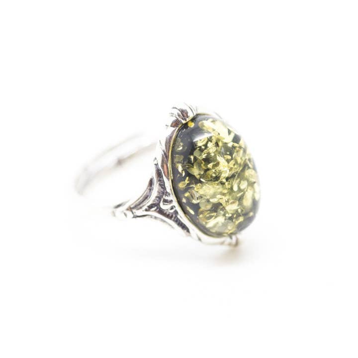 Baltic Beauty – Engroshandel Statementring – Boho grøn rav Ring