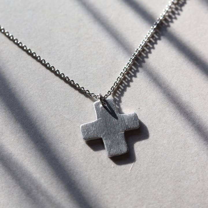 Cedar and Cypress Designs - Wholesale Pendant/Charm Necklace - Chunky Silver Aluminum Cross Necklace