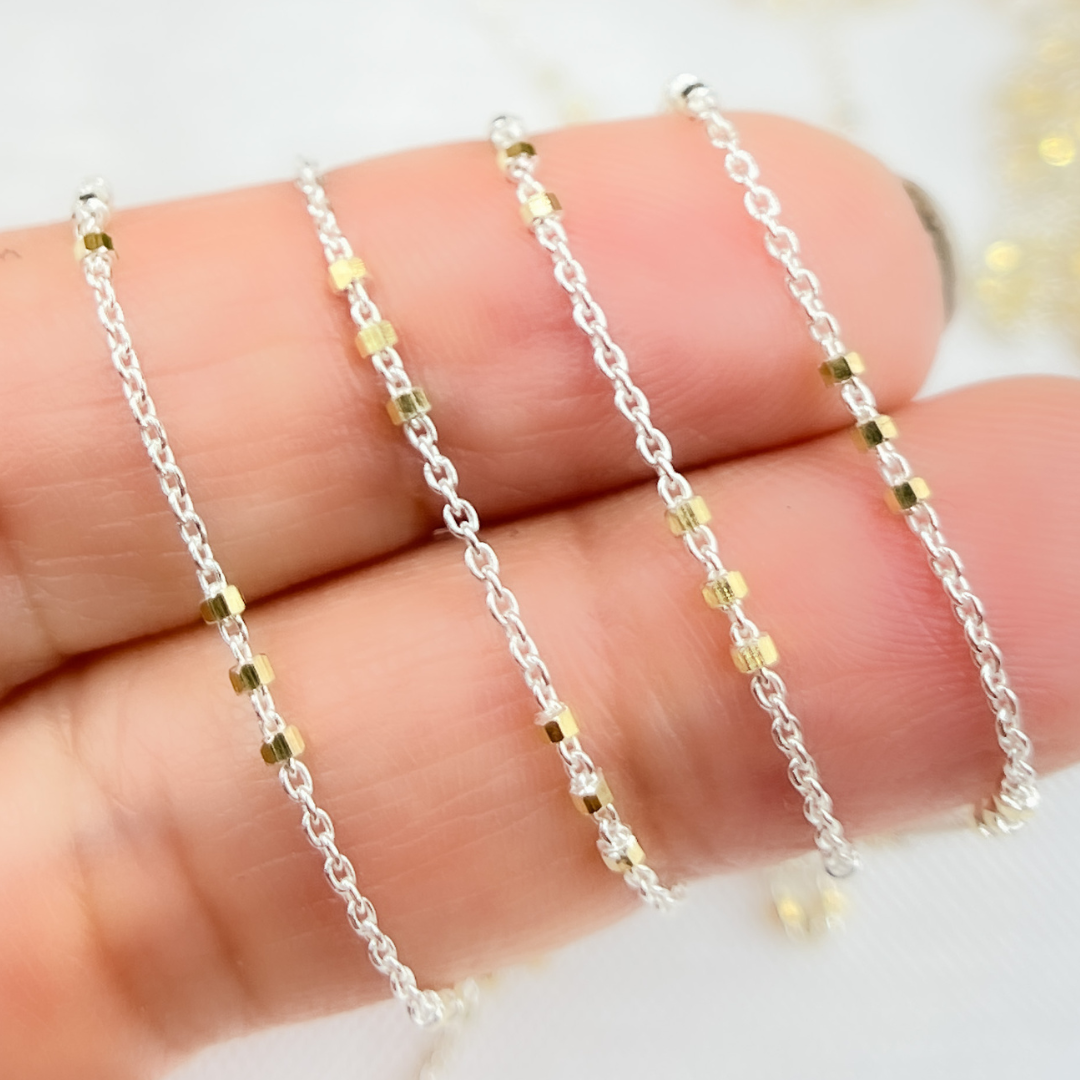 Tresor Jewelry Inc. - Wholesale Link & Chain Necklace - Z26GS2. 925 Sterling Silver Satellite Gold Plated 3 Cubes Chain0