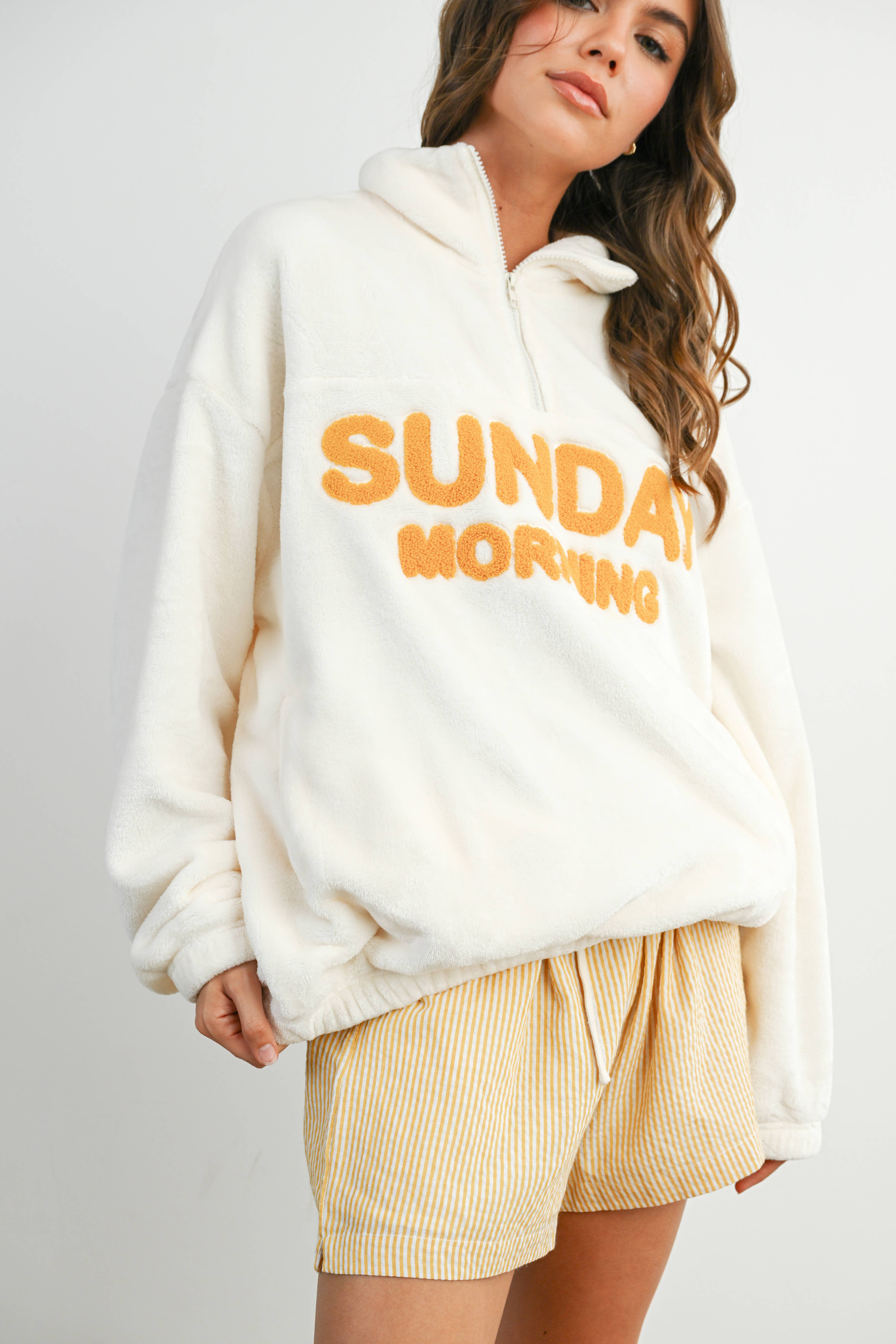 BUTTERMELON - Wholesale Sweatshirt - Women's - Sunday Morning Half-Zip Pullover Sweatshirt - BMT757923