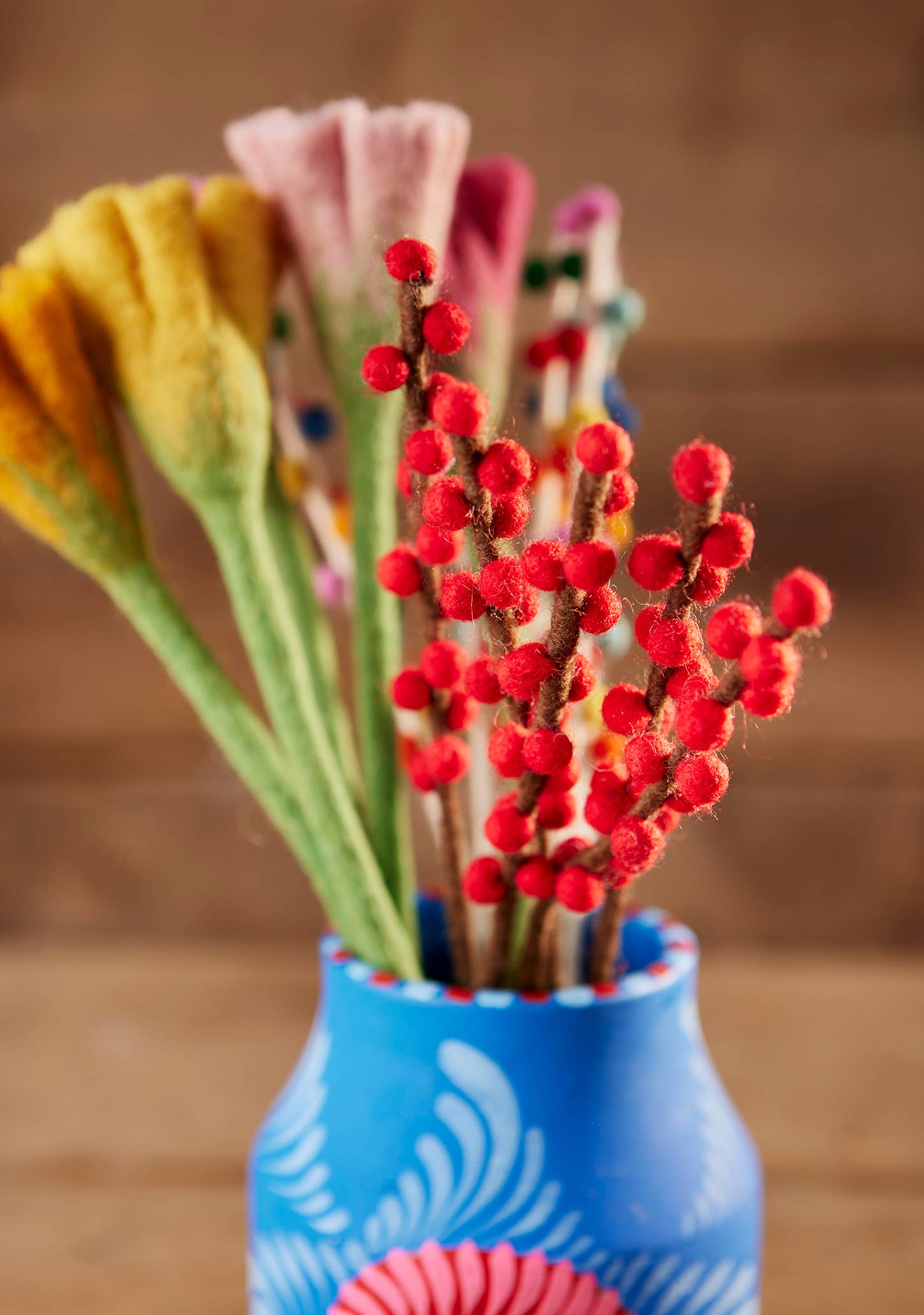 Namaste - Wholesale Artificial Flowers - Bunch of 5 Felt Red Berry Stems3
