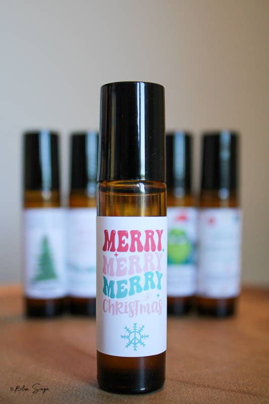 Blue Sage - Wholesale Essential oil roll-on - 'Merry Christmas' Retro Boho Style Essential Oil Roller2