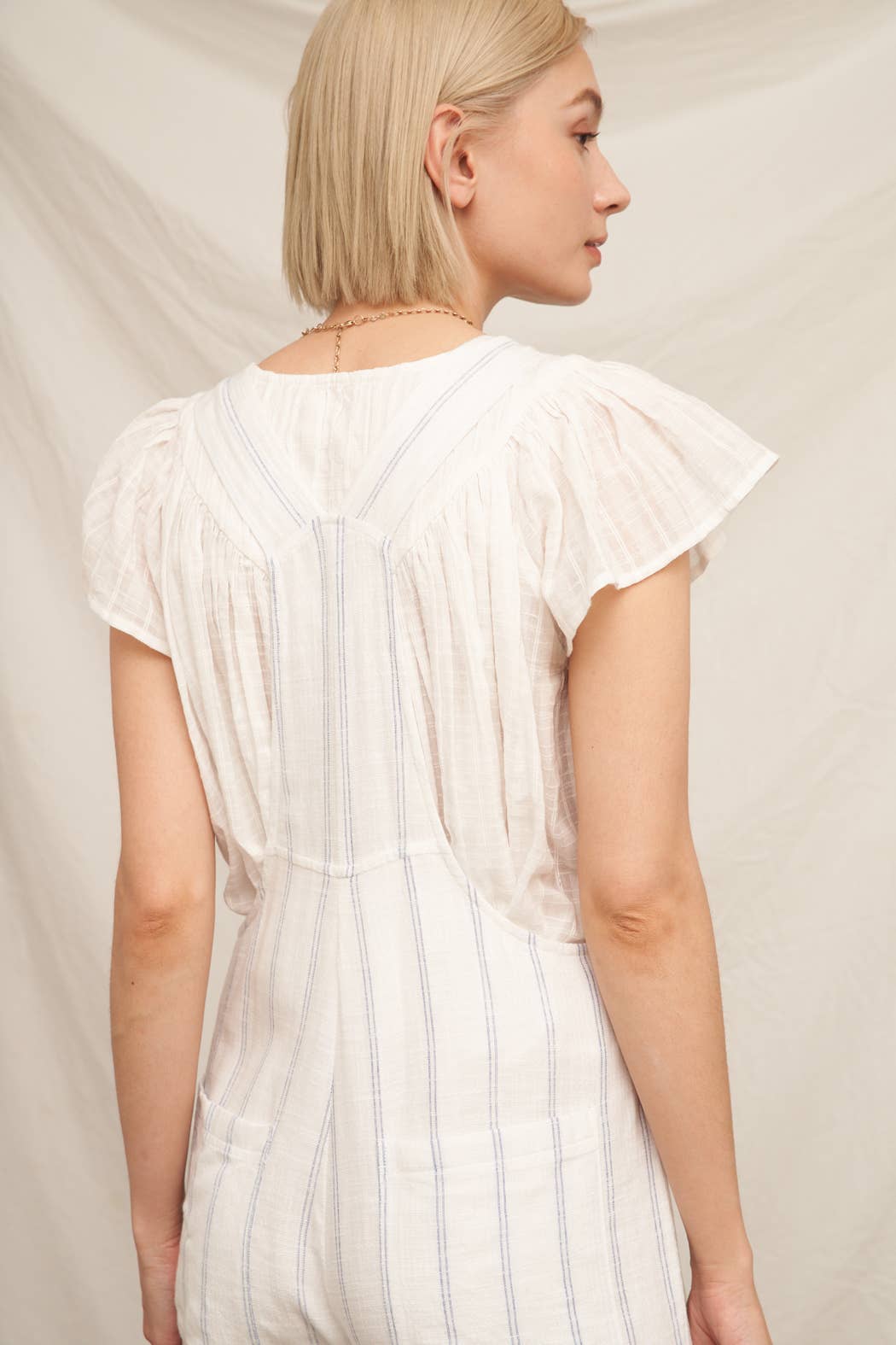 White Blue Cropped Striped Overall Jumpsuit for wholesale on Faire6