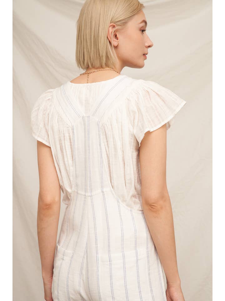 White Blue Cropped Striped Overall Jumpsuit for wholesale on Faire6