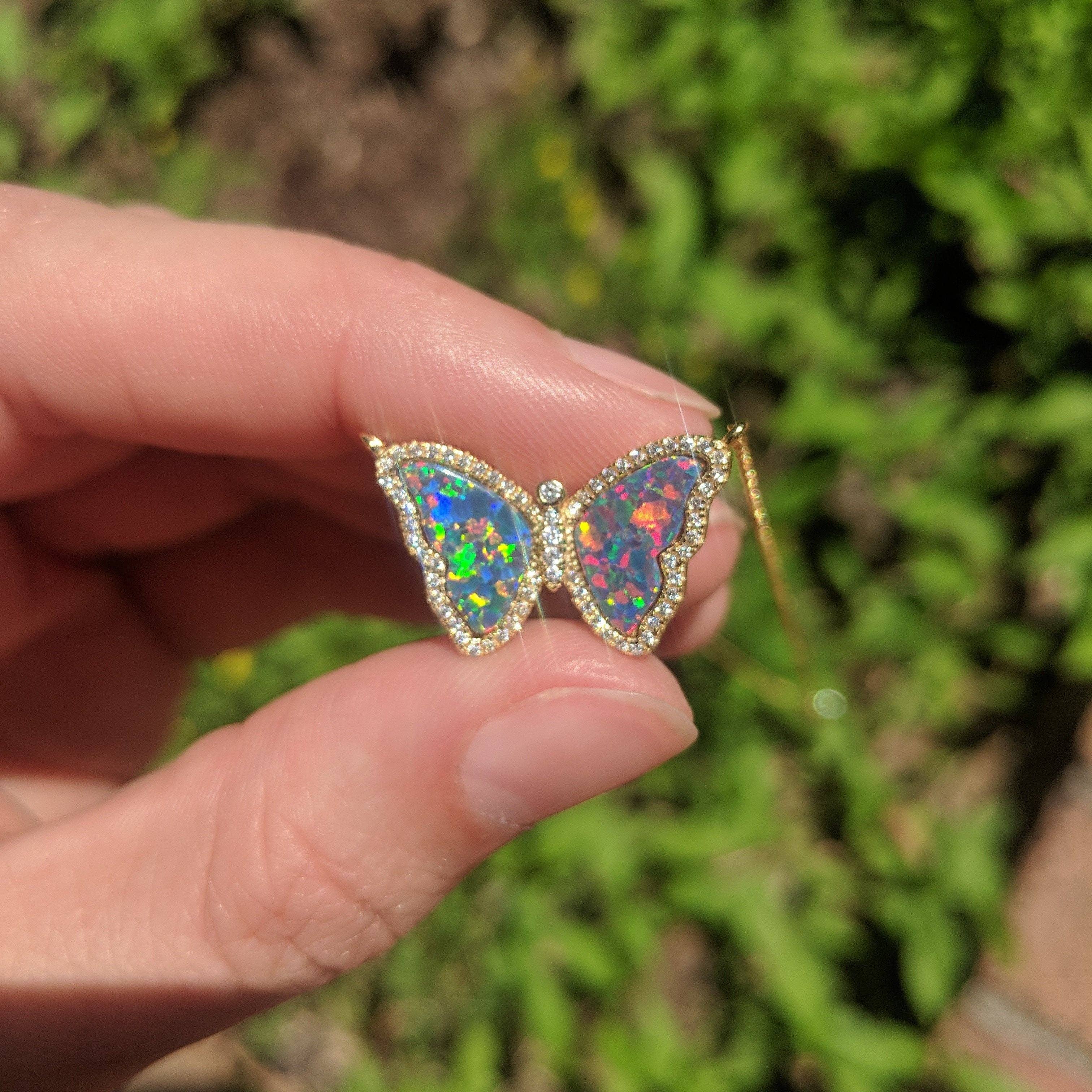 Kamaria Jewelry - Wholesale Pendant/Charm Necklace - Opal Butterfly Necklace With Crystals48