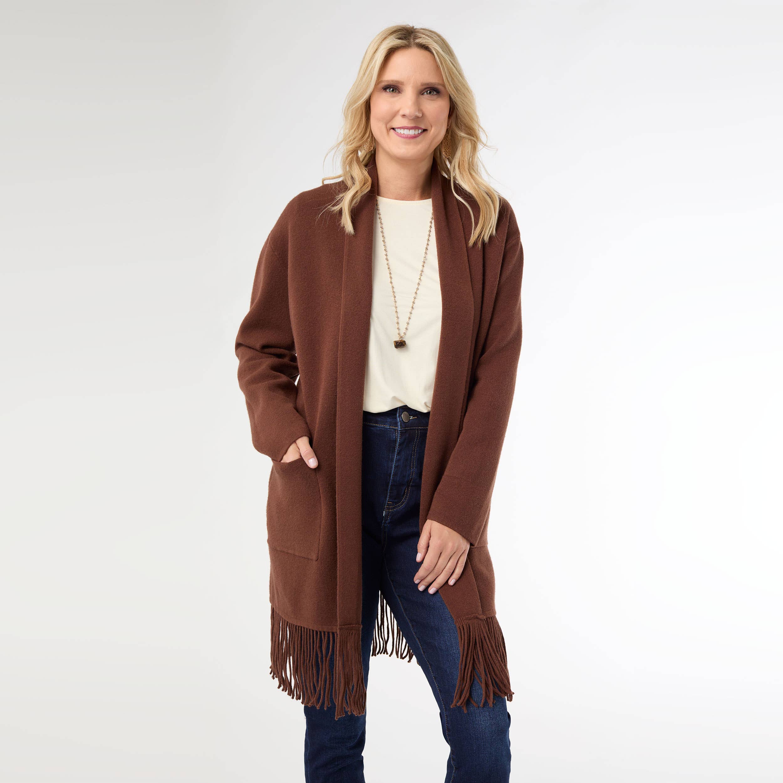 COCO + CARMEN - Wholesale Jacket - Women's - Heavenly-Luxe Mid Length Cardigan with Fringe2