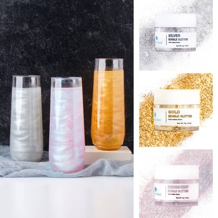 Sweets Indeed - Wholesale Cocktail Mix/Syrup - New Year Edible Glitter 3 Pack - Silver, Gold, Iridescent