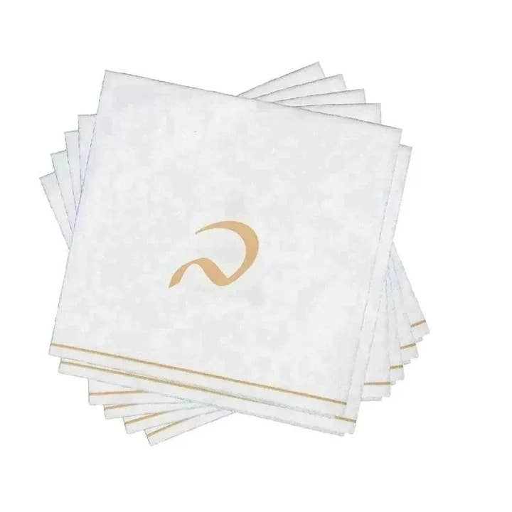 Serviettes à cocktail en papier BET hébraïque blanc et doré | 16 serviettes pour la vente par Luxe Party