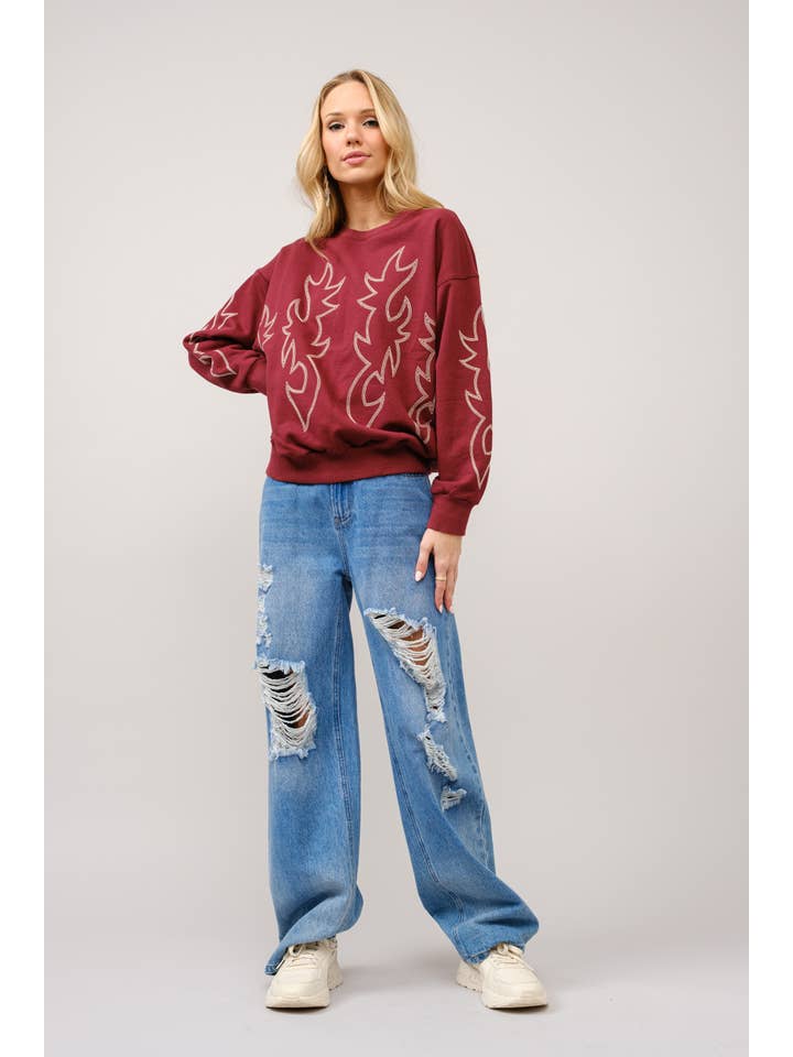 Blue B - Wholesale Graphic Sweatshirt - Women's - 36319T - Western Boots Stitch Pullover Sweatshirt21