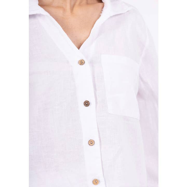 LINEN & COTTON HOUSE - Wholesale Buttoned-down shirt – Women's - 6235 SHORT LINEN SHIRT WITH FRONT POCKET22