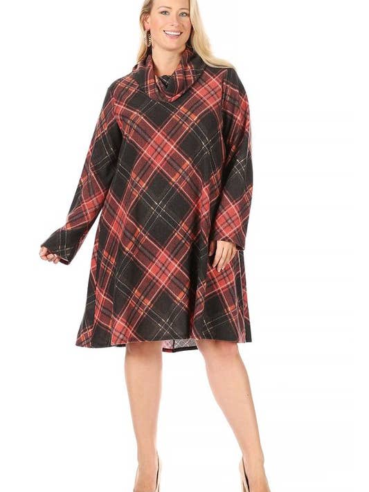 PLUS STØRRELSE STRIK PLAID KJOLE for engroshandel hos Chris & Carol Apparel