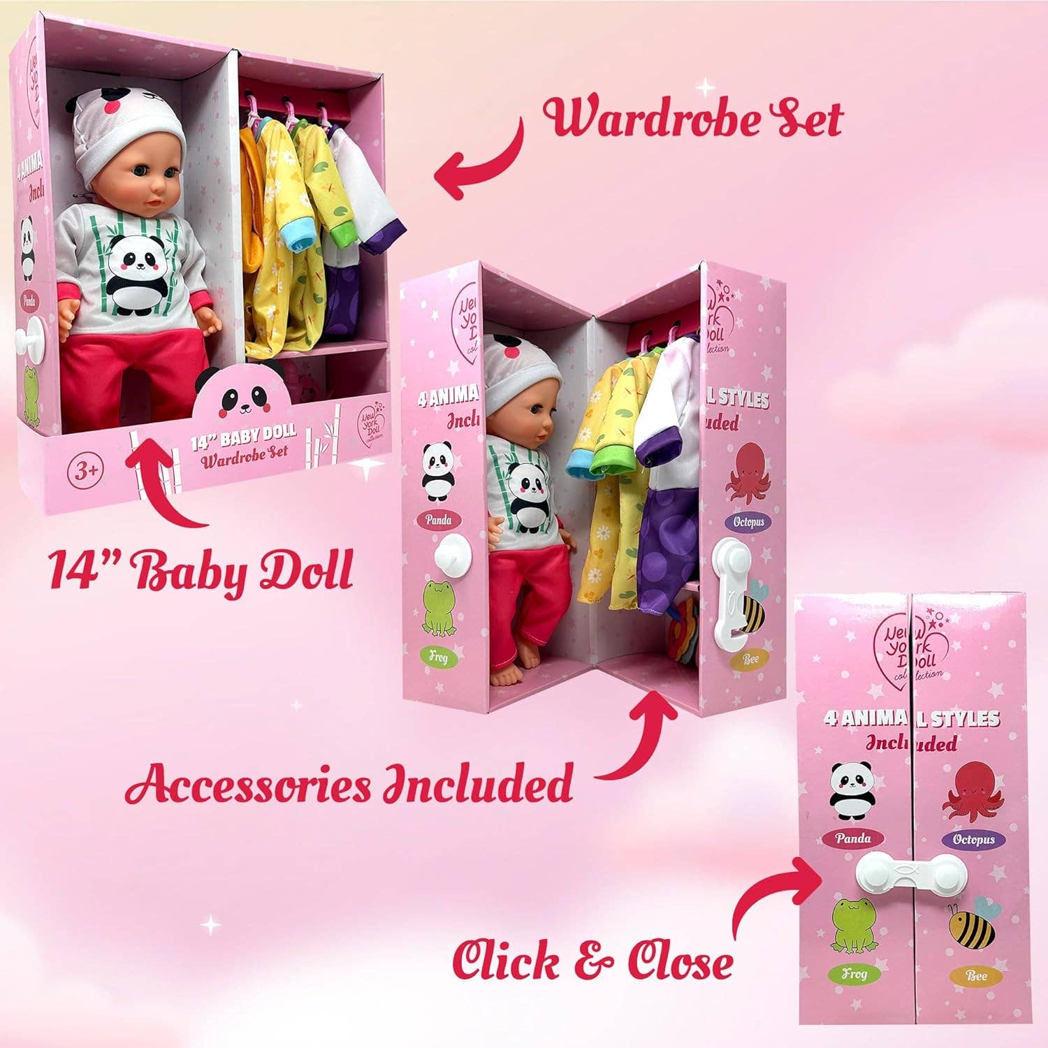 The New York Doll Collection - Wholesale Doll Accessory Kit - Kids - 14 Inch Baby Doll Play Set Wardrobe Closet1