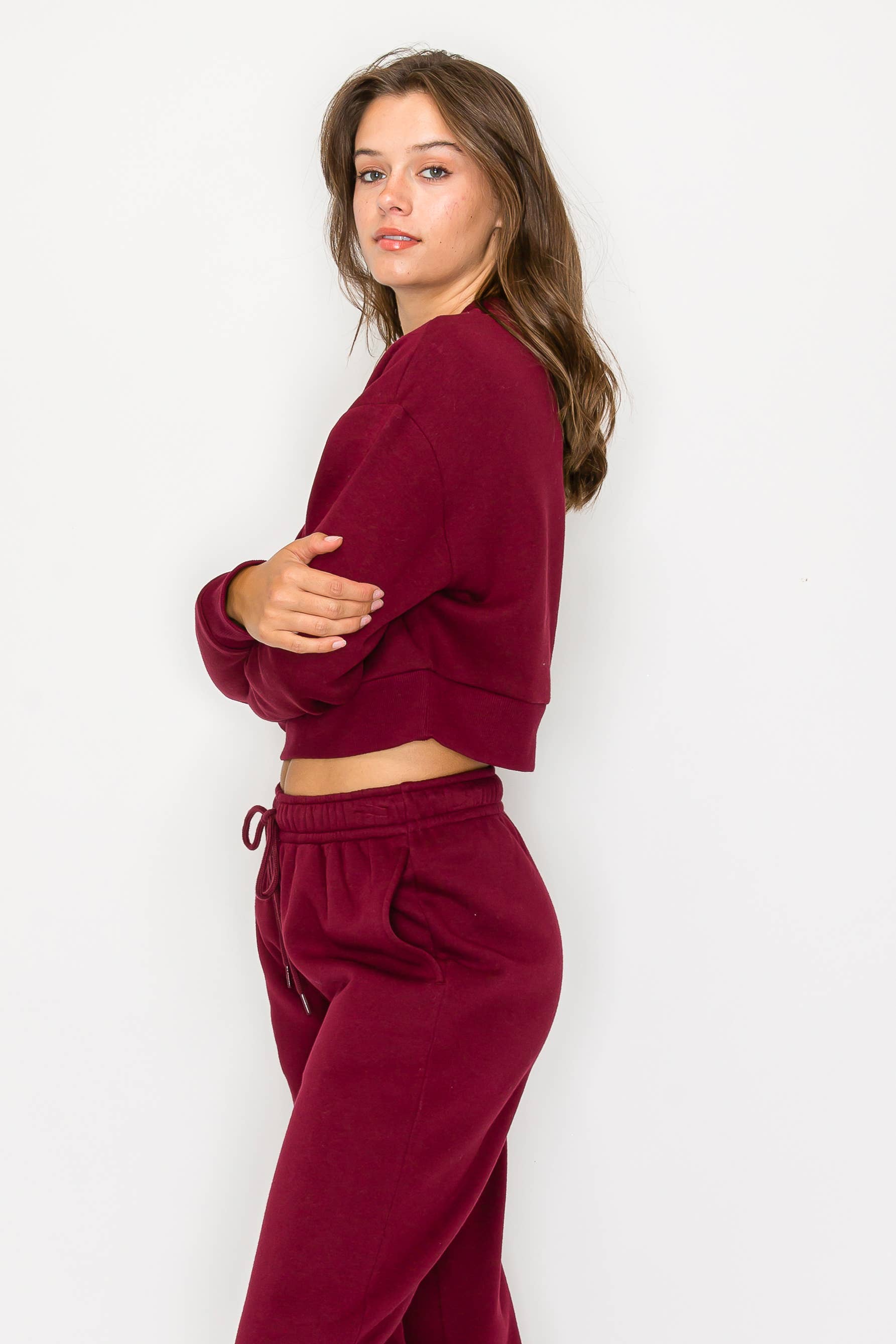 Color 5 - Wholesale Sweatshirt - Women's - Solid color fleece lined cropped basic pull over sweatshirt 8